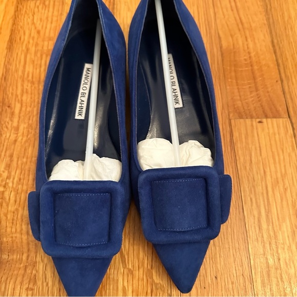 Manolo BLAHNIK MAYSALEPUMPFLAT  Blue Suede Size 35 1/2 - Picture 1 of 17